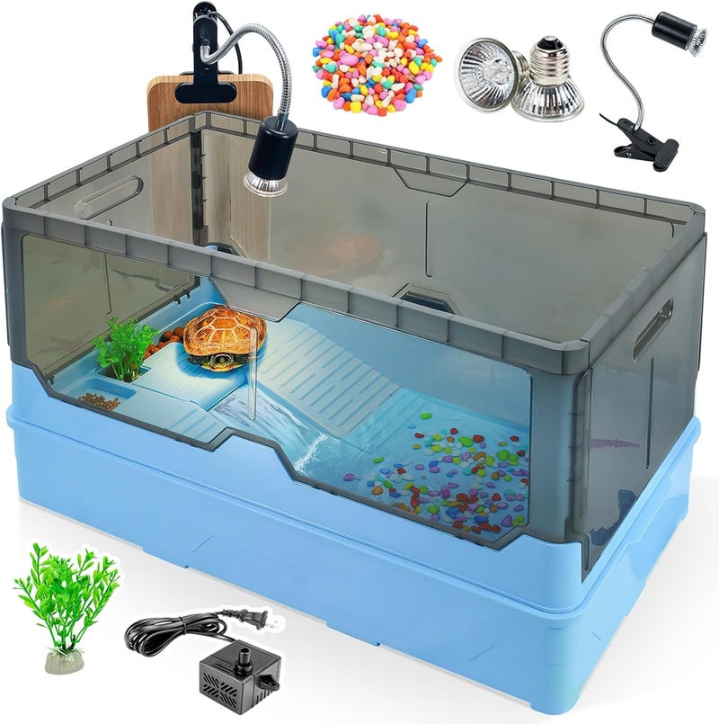 RunDuck Turtle Habitat Tank Kit– Fresh Filtration, Waterplay Fun, Diverse Living, Heat Lamp, Water Pump and Convenient Water Changes in Tanks Habitat Kits Turtle cage Blue,Large - Image 1